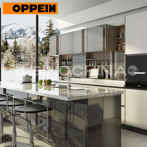  Modern design glossy white color UV lacquer with  HDF kitchen cabinets-OP17-L12